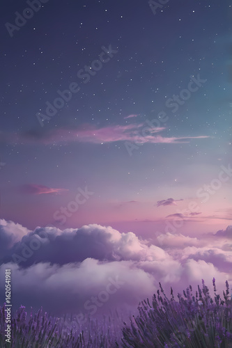 Sunset over fields and mountains with colorful sky