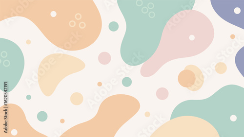Soft Pastel Abstract Background with Organic Blobs and Scattered Circles