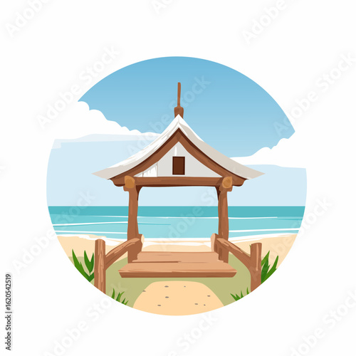 Beachside Wooden Gazebo with Pathway Leading to the Ocean View