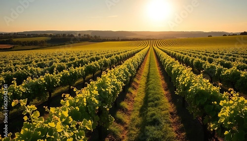 Sun-drenched Médoc vineyard rows in Nouvelle-Aquitaine, France,  agriculture,  sun