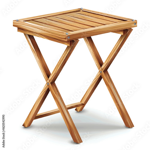 Detailed Wooden Folding Table with XShaped Legs and Square Top