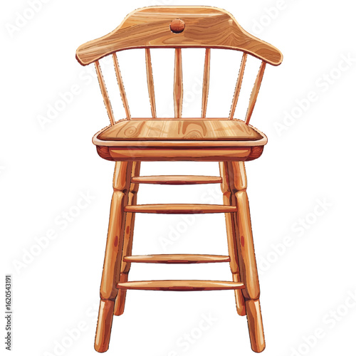 Detailed Wooden High Chair with Spindle Back and Foot Rests