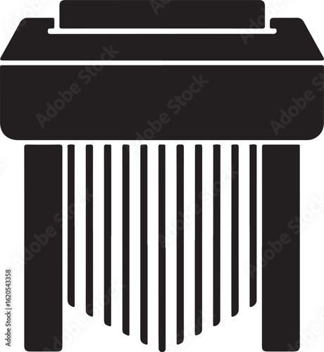 Black silhouette of a paper shredder with shredded paper falling silhouette