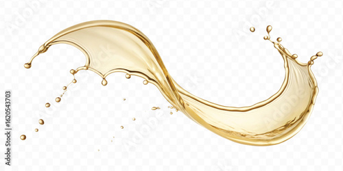 realistic smooth liquid gold or oil  splashes in curve style  isolated on transparent background