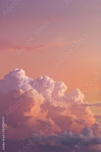 Beautiful sunset sky over mountain peaks with colorful clouds and warm evening light