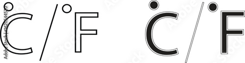 Celsius and Fahrenheit symbol icon for temperature measurement, climate indication and weather app design with transparent background