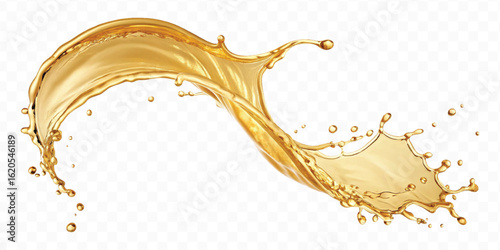 realistic smooth liquid gold or oil  splashes in curve style  isolated on transparent background
