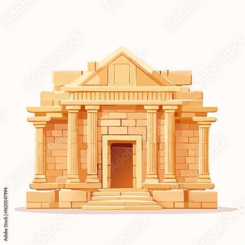 Stylized Ancient Temple with Columns, Steps, and a Central Doorway.