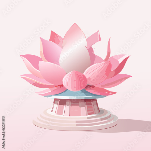 Pink Lotus Flower and Pagoda Symbolizing Peace and Tranquility.