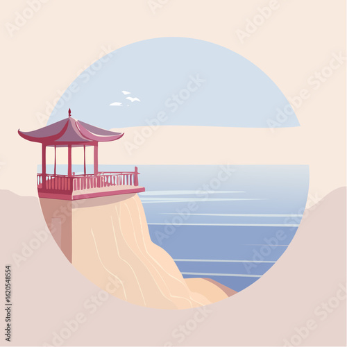 Serene Coastal Gazebo on a Cliffside Overlook