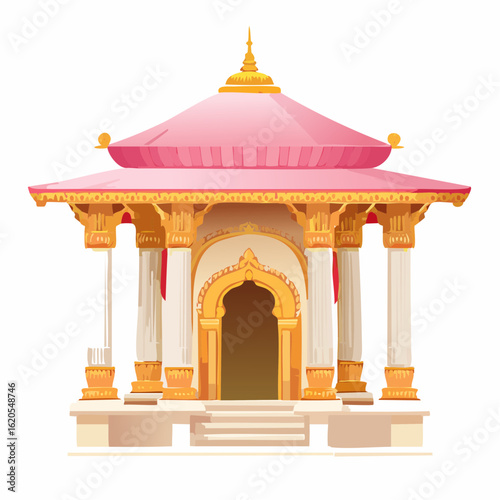 Ornate Indian Pavilion with Golden Accents and Pink Roof