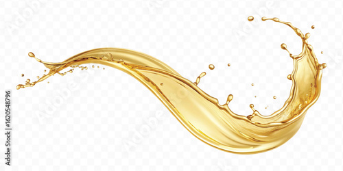 realistic smooth liquid gold or oil  splashes in curve style  isolated on transparent background