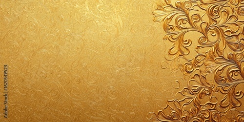Detailed golden floral patterns with embossed swirling ornamental textures