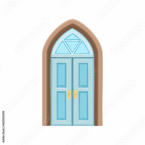 Cartoon illustration of a light blue arched double door