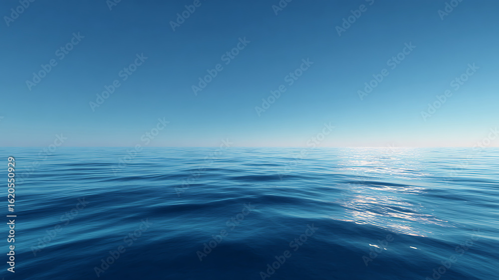 Fototapeta premium Serene Blue Ocean View: Calm Waves and Clear Sky Horizon