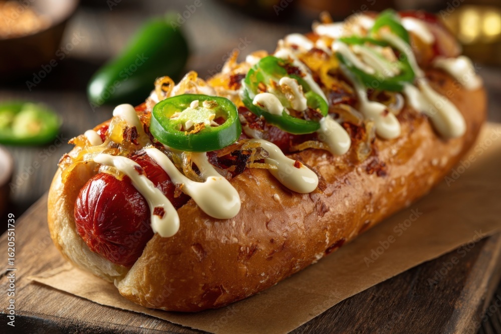 Savoring spicy hot dog delights at a local food festival gourmet food photography outdoor scene close-up view Savoring spicy hot dog delights at a local food festival gourmet food photography outdoor scene close-up view