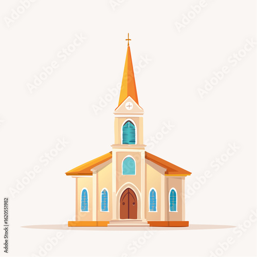 Charming Orange-Roofed Church with Tall Steeple