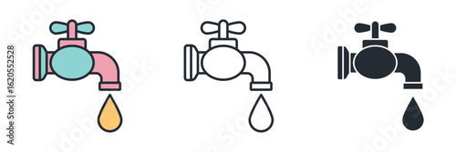 A faucet or tap with a single water drop. A powerful symbol for water conservation, saving resources, and preventing waste.