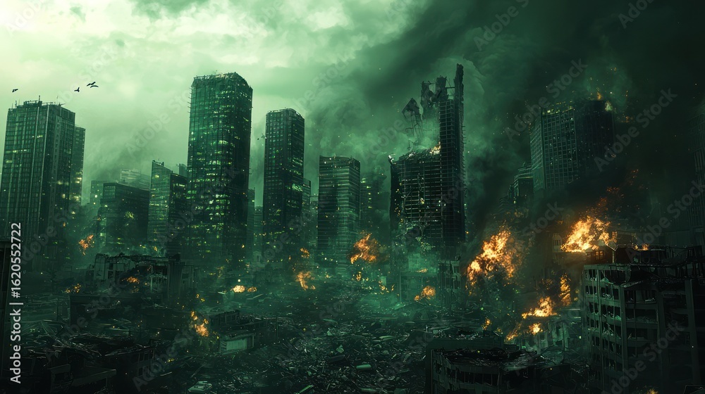 Fototapeta premium Ruined cityscape apocalypse