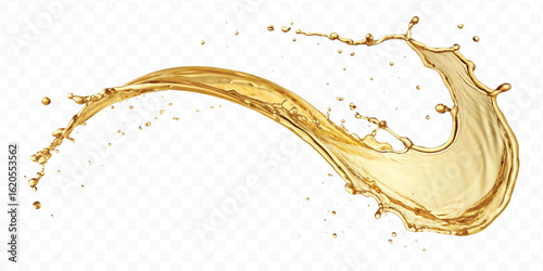 realistic smooth liquid gold or oil  splashes in curve style  isolated on transparent background