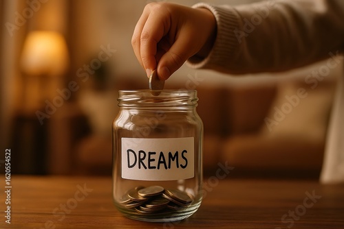Saving for Dreams – Hand Putting Coin in Jar
