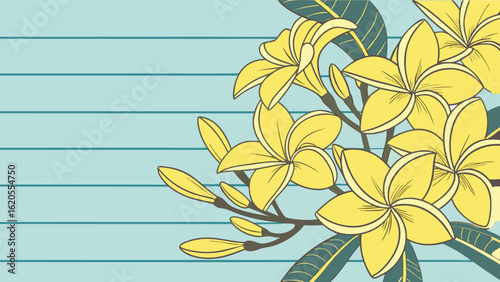 Bright Yellow Flowers on Rustic Blue Wooden Background Flat Lay