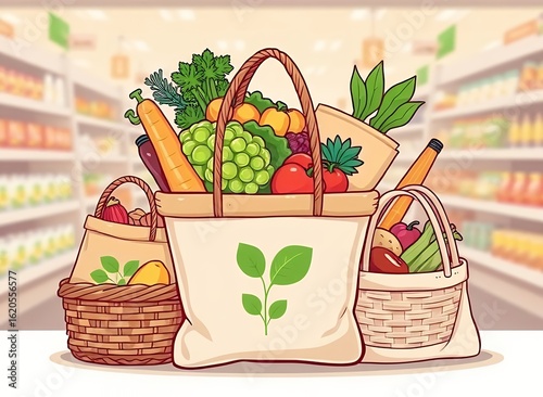 Farmers Market Stash - Fresh Produce in Baskets