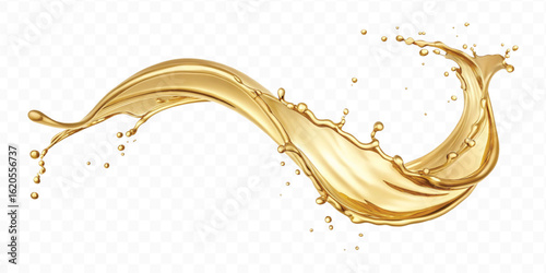 realistic smooth liquid gold or oil  splashes in curve style  isolated on transparent background