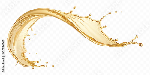 realistic smooth liquid gold or oil  splashes in curve style  isolated on transparent background