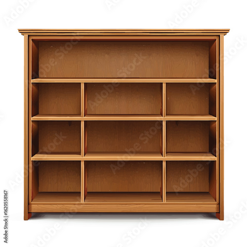 Empty Wooden Bookcase with Multiple Compartments