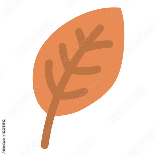 Small flat orange leaf with central vein and soft rounded shape, ideal for autumn-themed compositions.