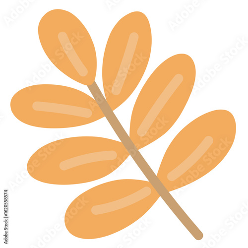 Flat yellow-orange leaf with multiple rounded leaflets, stylized to reflect autumn's natural diversity.