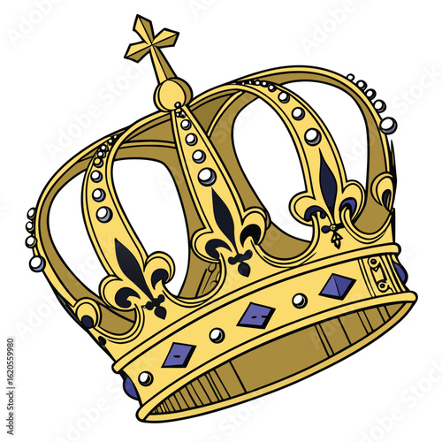 Antique royal golden crown isolated on white, a vintage symbol of king and queen luxury