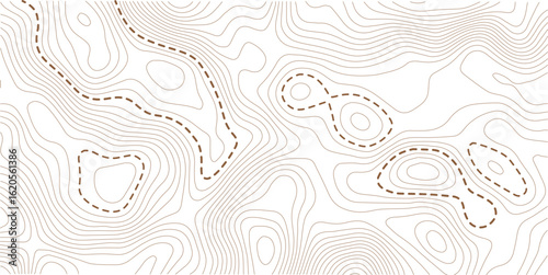 Topographic map patterns, golden topography line map. Outdoor vector background, editable stroke