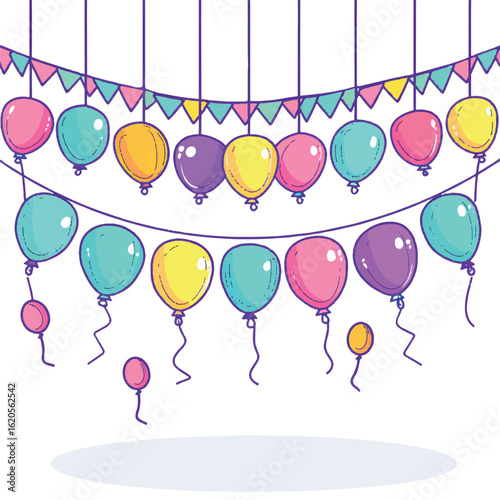 Festive Balloons and Bunting Garland A Cheerful Celebration