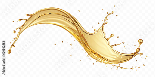 realistic smooth liquid gold or oil  splashes in curve style  isolated on transparent background