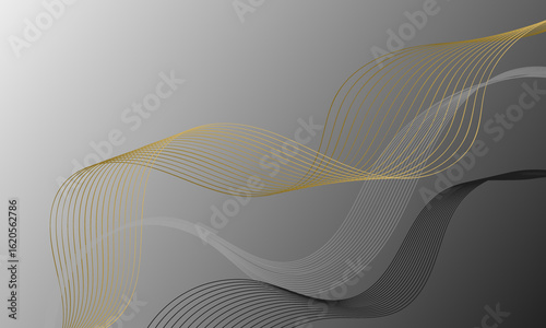 abstract black gray silver and gold business lines wave curve on soft gradient background