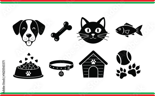 Pet care silhouette icons