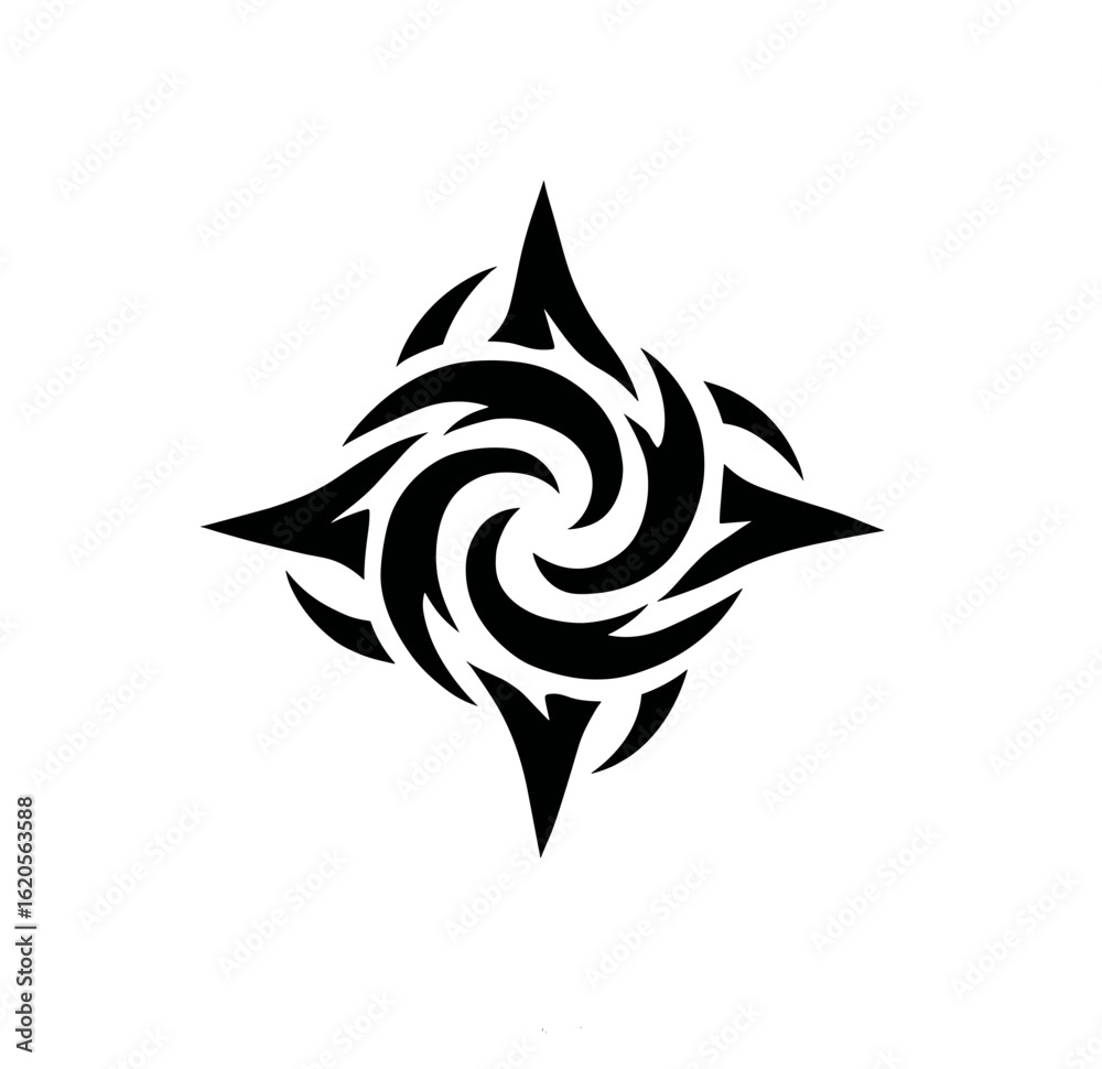 Fototapeta premium A bold black abstract symbol with symmetrical patterns radiating from the center,