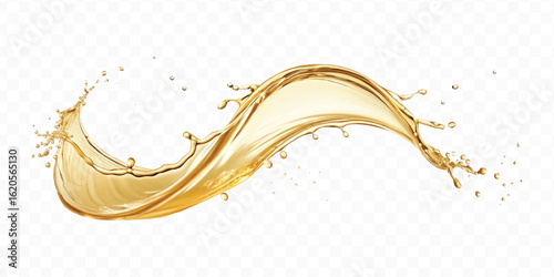 realistic smooth liquid gold or oil  splashes in curve style  isolated on transparent background