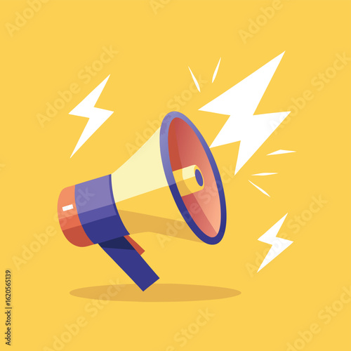 Golden 3D megaphone icon for business announcements and public warnings