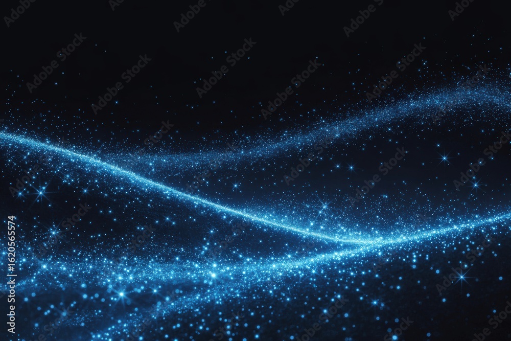 Fototapeta premium A mesmerizing blue wave of sparkling particles creates a futuristic background
