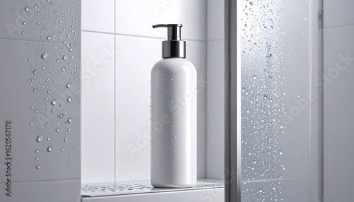 White Soap Dispenser In Modern Shower