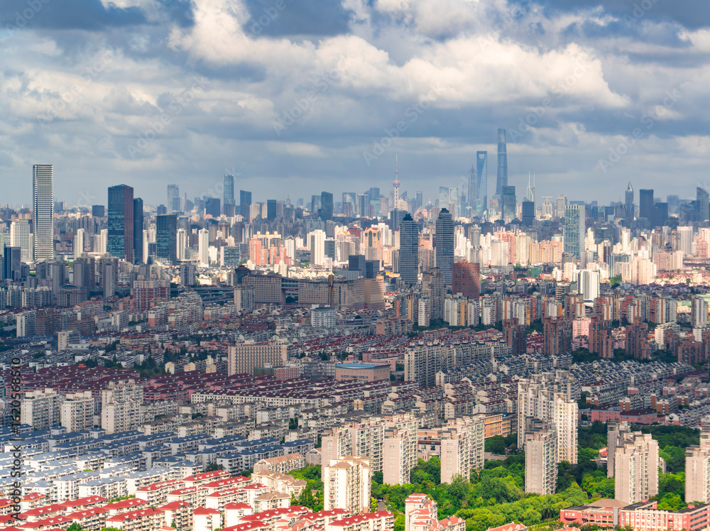 Fototapeta premium aerial view of Shanghai skyline
