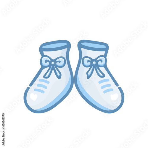 New Simple flat 2D icon of a baby booties with small bows isolated on a white background, vector design, ideal for animation, vector, web design, digital illustrations, and minimalist design, clipart
