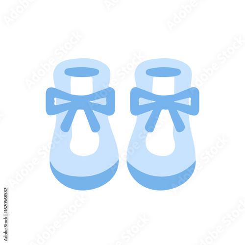 New Simple flat 2D icon of blue baby booties with small bows isolated on a white background, vector, ideal for animation, vector, web design, digital illustrations, and minimalist design, clipart