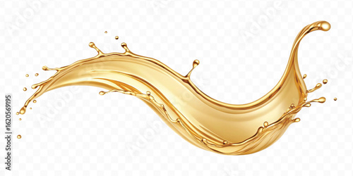 realistic smooth liquid gold or oil  splashes in curve style  isolated on transparent background