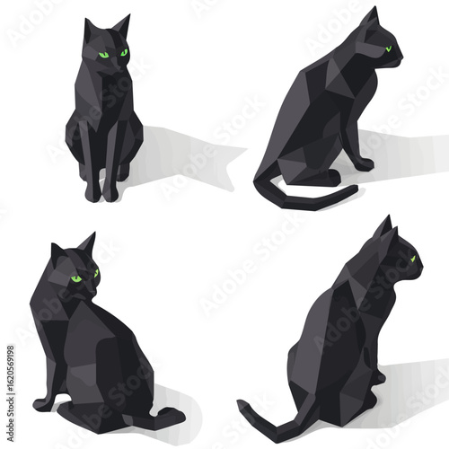 New Simple illustration flat 2D icon of black cat isometric view vibrance isolated on a white background, vector design, ideal for animation, web design, digital, and minimalist design, clipart
