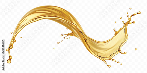 realistic smooth liquid gold or oil  splashes in curve style  isolated on transparent background
