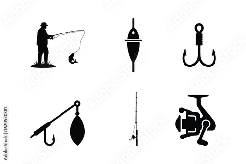 Silhouette of fishing icon set